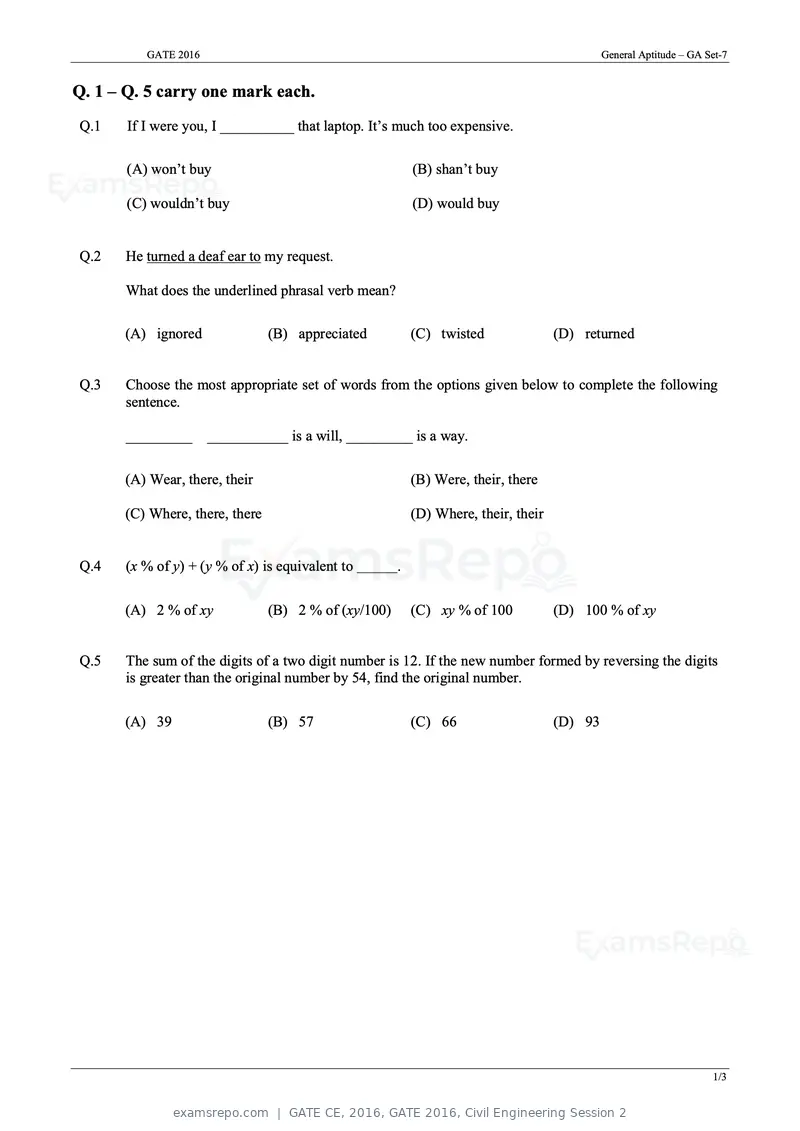 GATE CE 2016 question paper, GATE 2016, Civil Engineering Session 2, page 20 of 39