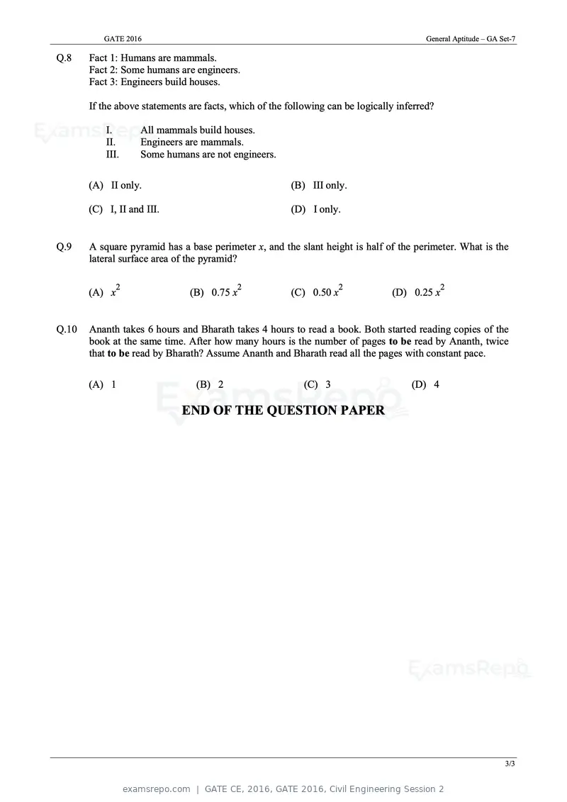 GATE CE 2016 question paper, GATE 2016, Civil Engineering Session 2, page 22 of 39