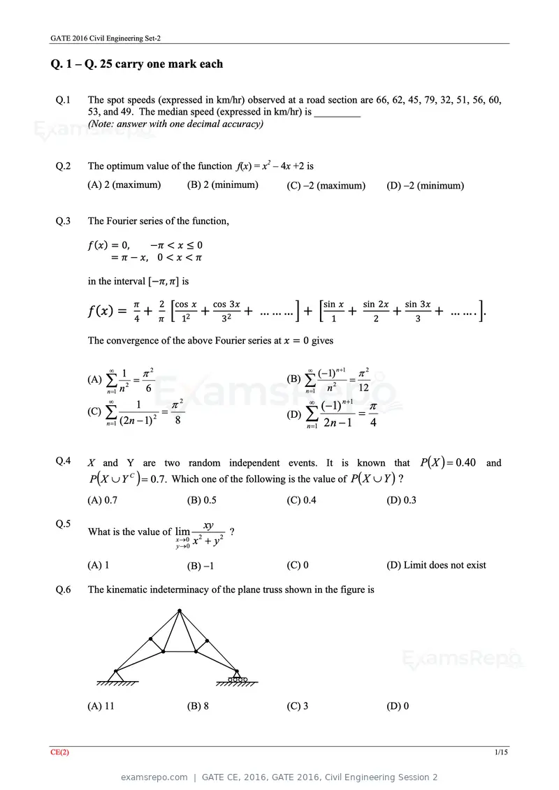 GATE CE 2016 question paper, GATE 2016, Civil Engineering Session 2, page 23 of 39