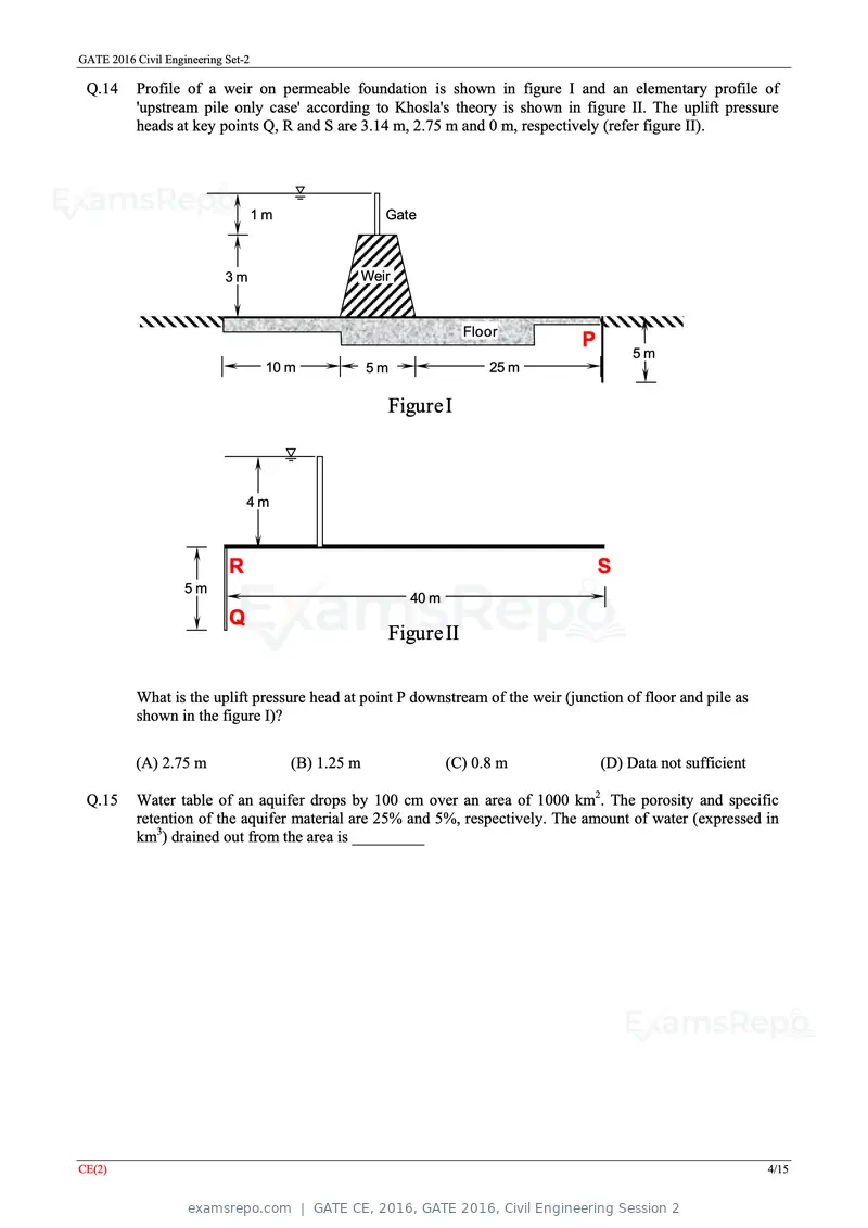 GATE CE 2016 question paper, GATE 2016, Civil Engineering Session 2, page 26 of 39