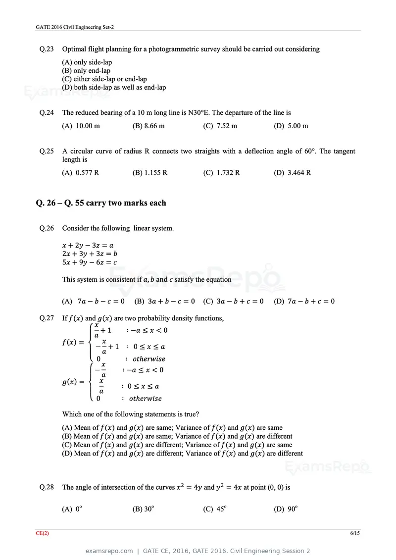 GATE CE 2016 question paper, GATE 2016, Civil Engineering Session 2, page 28 of 39