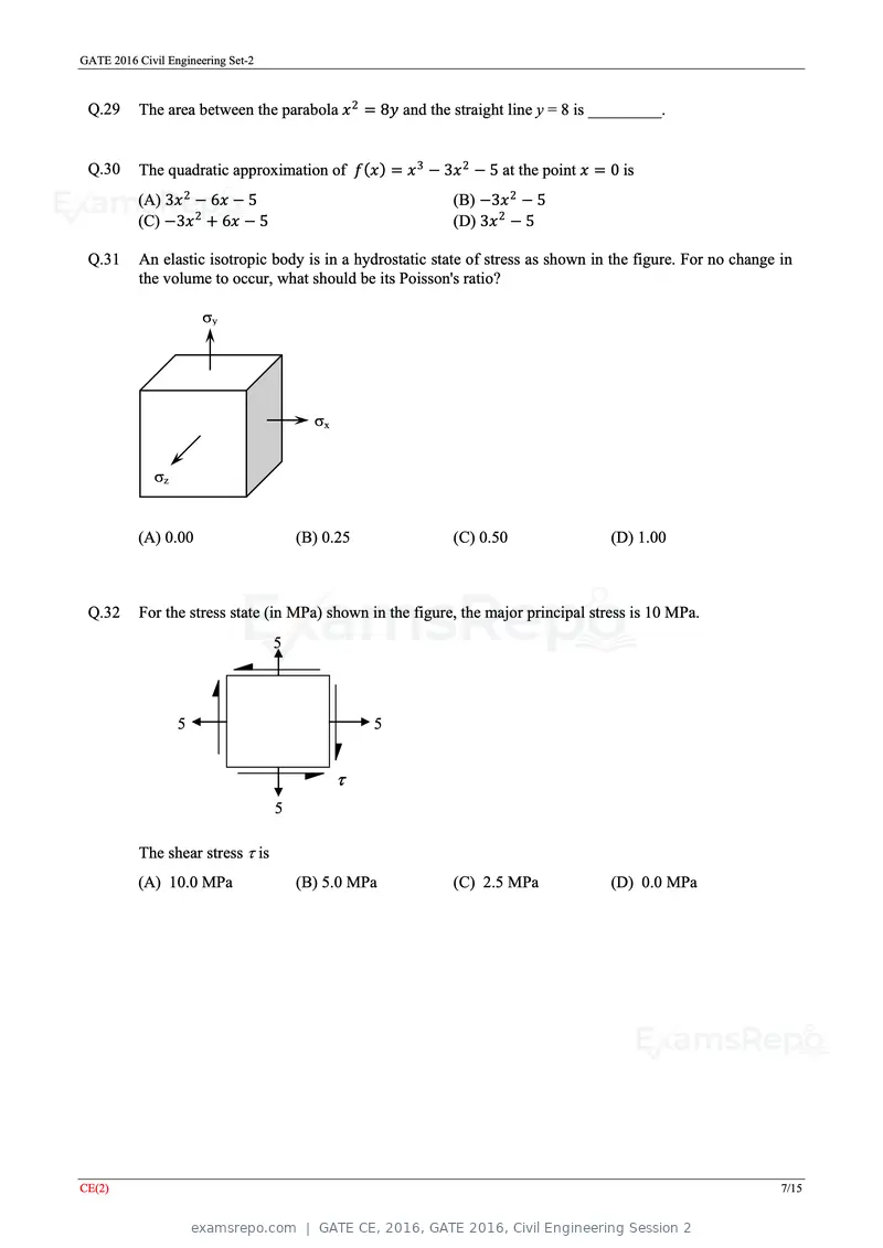 GATE CE 2016 question paper, GATE 2016, Civil Engineering Session 2, page 29 of 39