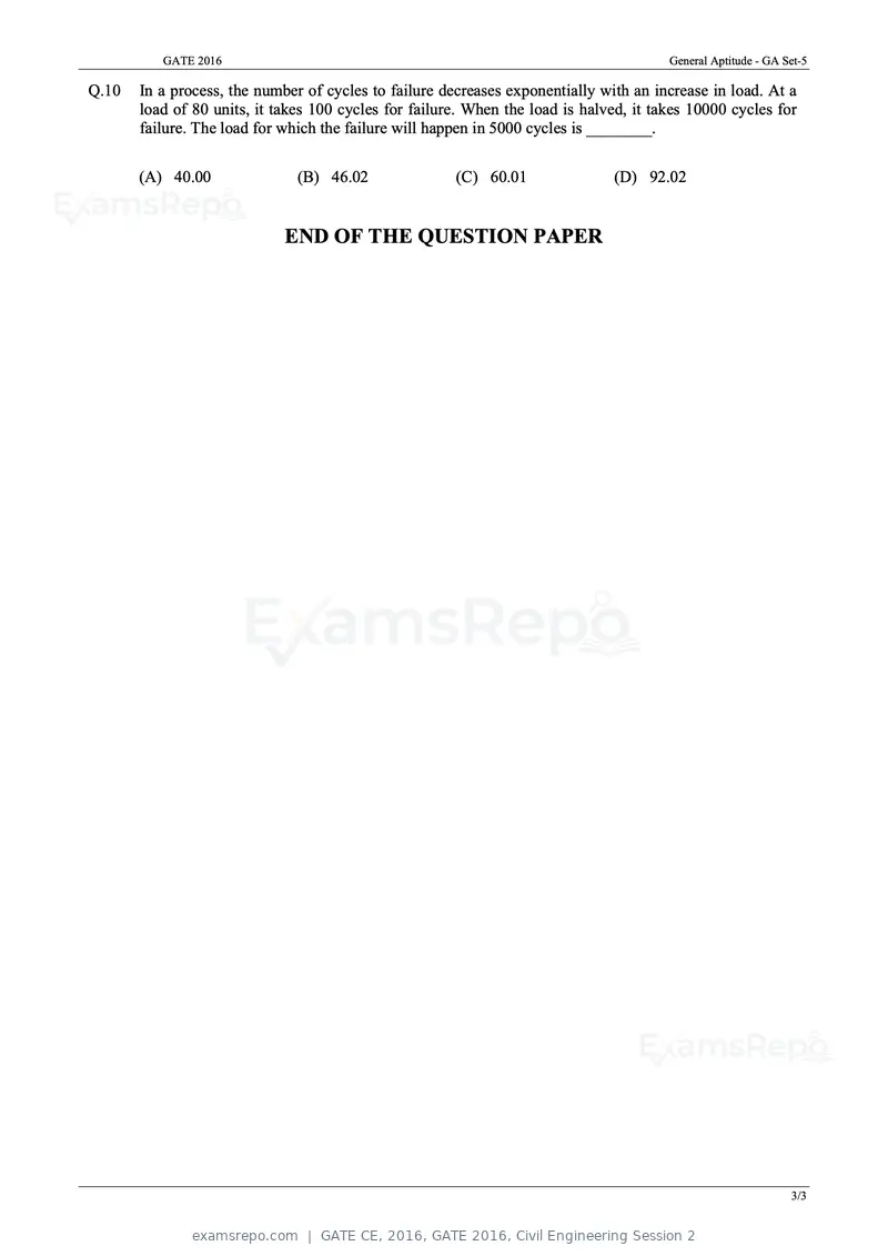 GATE CE 2016 question paper, GATE 2016, Civil Engineering Session 2, page 3 of 39