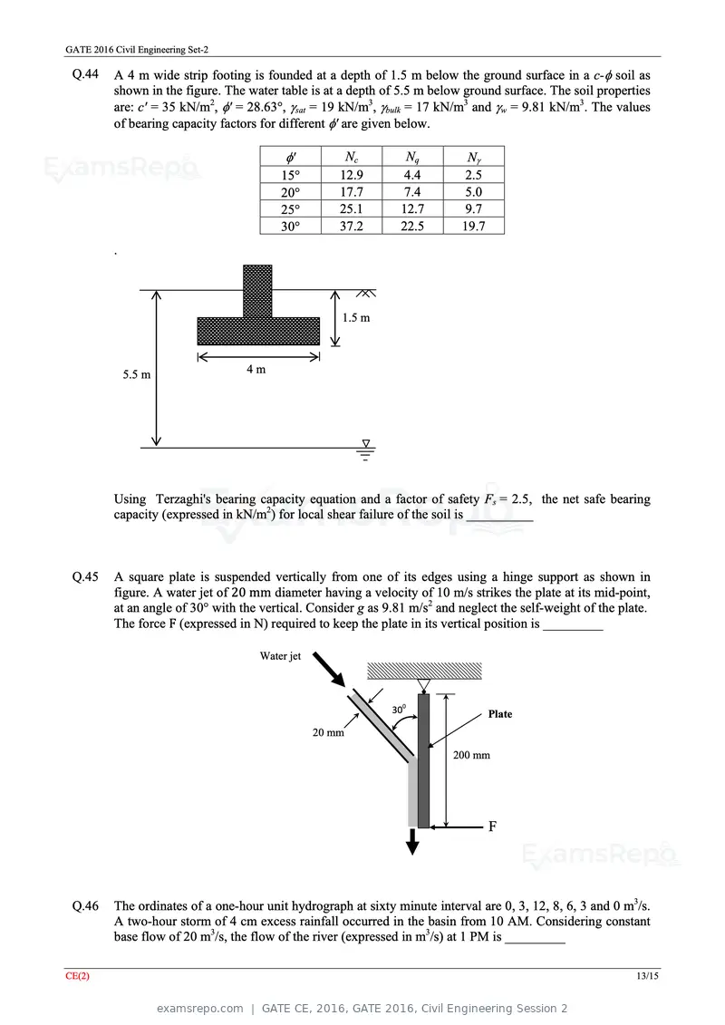 GATE CE 2016 question paper, GATE 2016, Civil Engineering Session 2, page 35 of 39