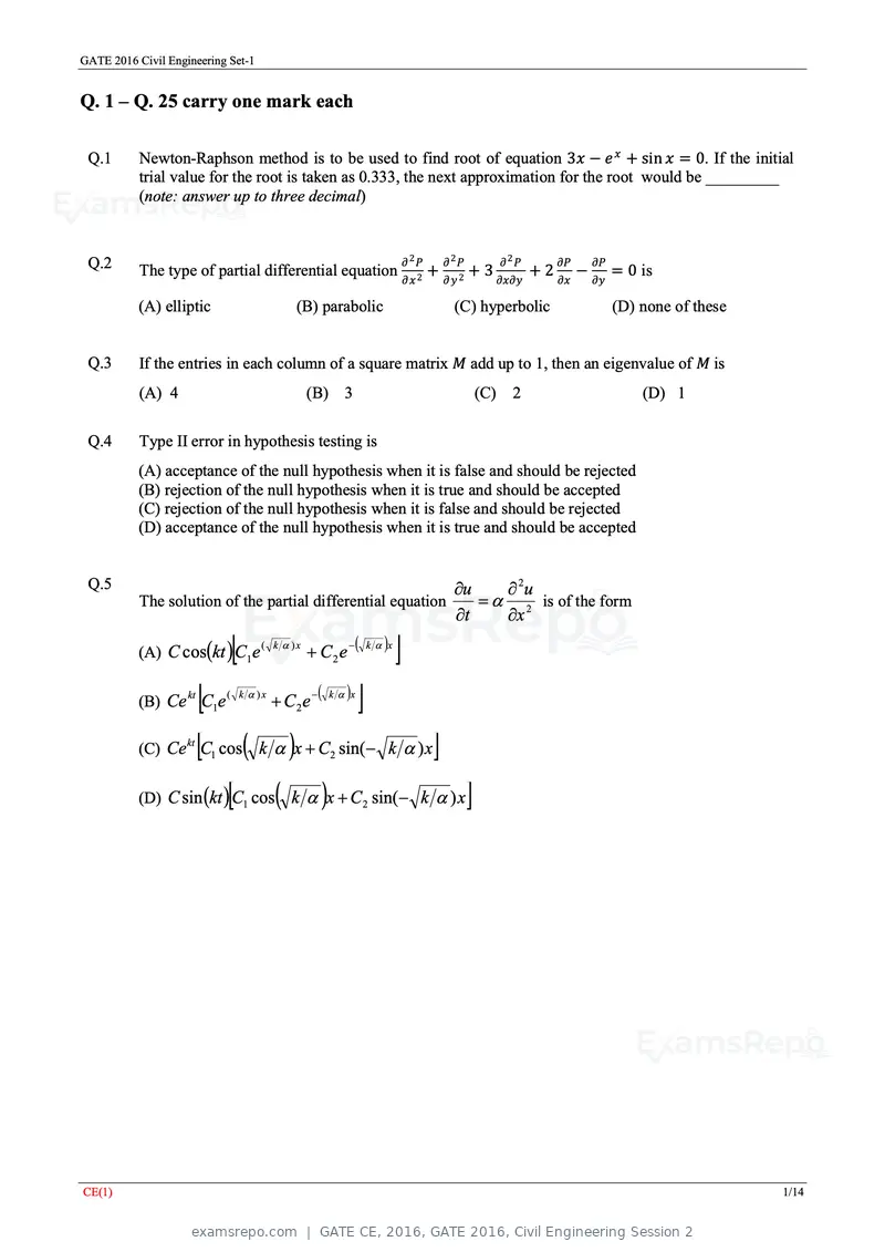 GATE CE 2016 question paper, GATE 2016, Civil Engineering Session 2, page 4 of 39