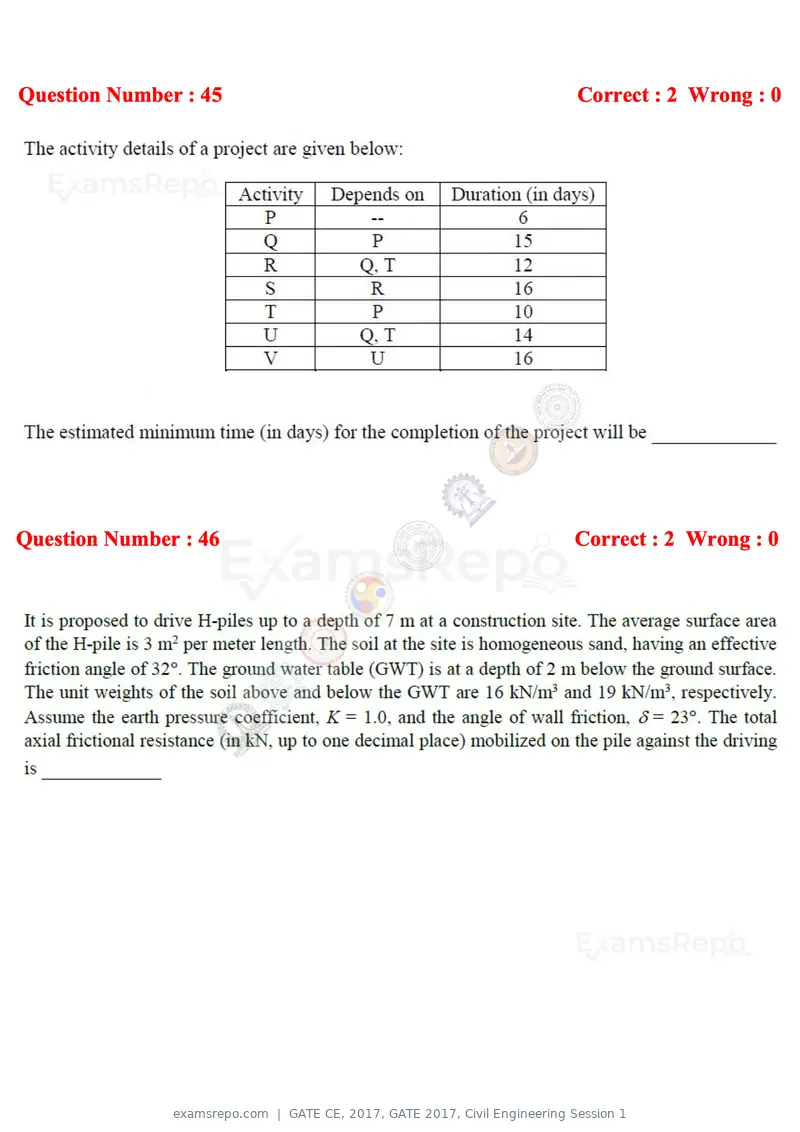 GATE CE 2017 question paper, GATE 2017, Civil Engineering Session 1, page 17 of 26