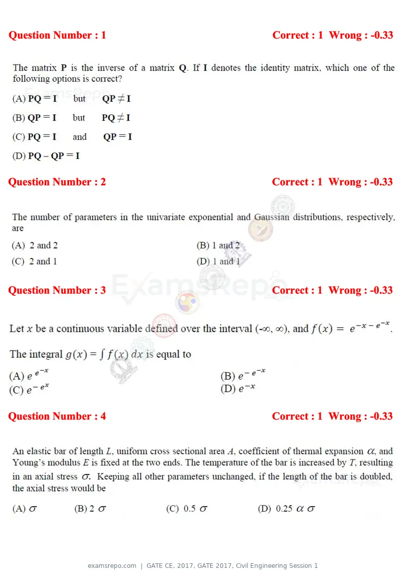 GATE CE 2017 question paper, GATE 2017, Civil Engineering Session 1, page 2 of 26