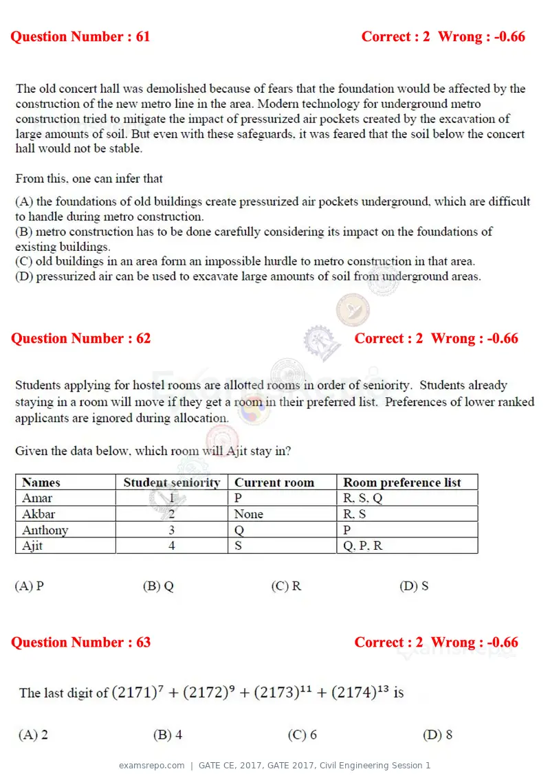 GATE CE 2017 question paper, GATE 2017, Civil Engineering Session 1, page 23 of 26
