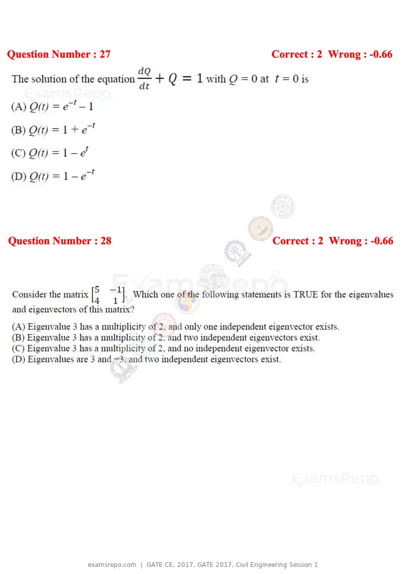 GATE CE 2017 question paper, GATE 2017, Civil Engineering Session 1, page 9 of 26