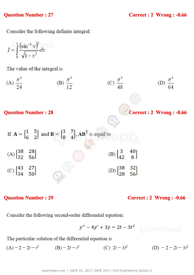 GATE CE 2017 question paper, GATE 2017, Civil Engineering Session 2, page 10 of 27