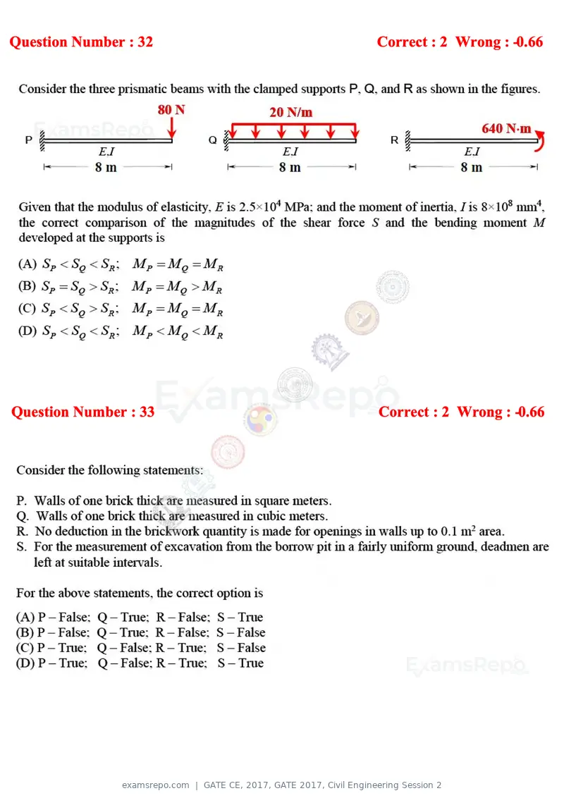 GATE CE 2017 question paper, GATE 2017, Civil Engineering Session 2, page 12 of 27