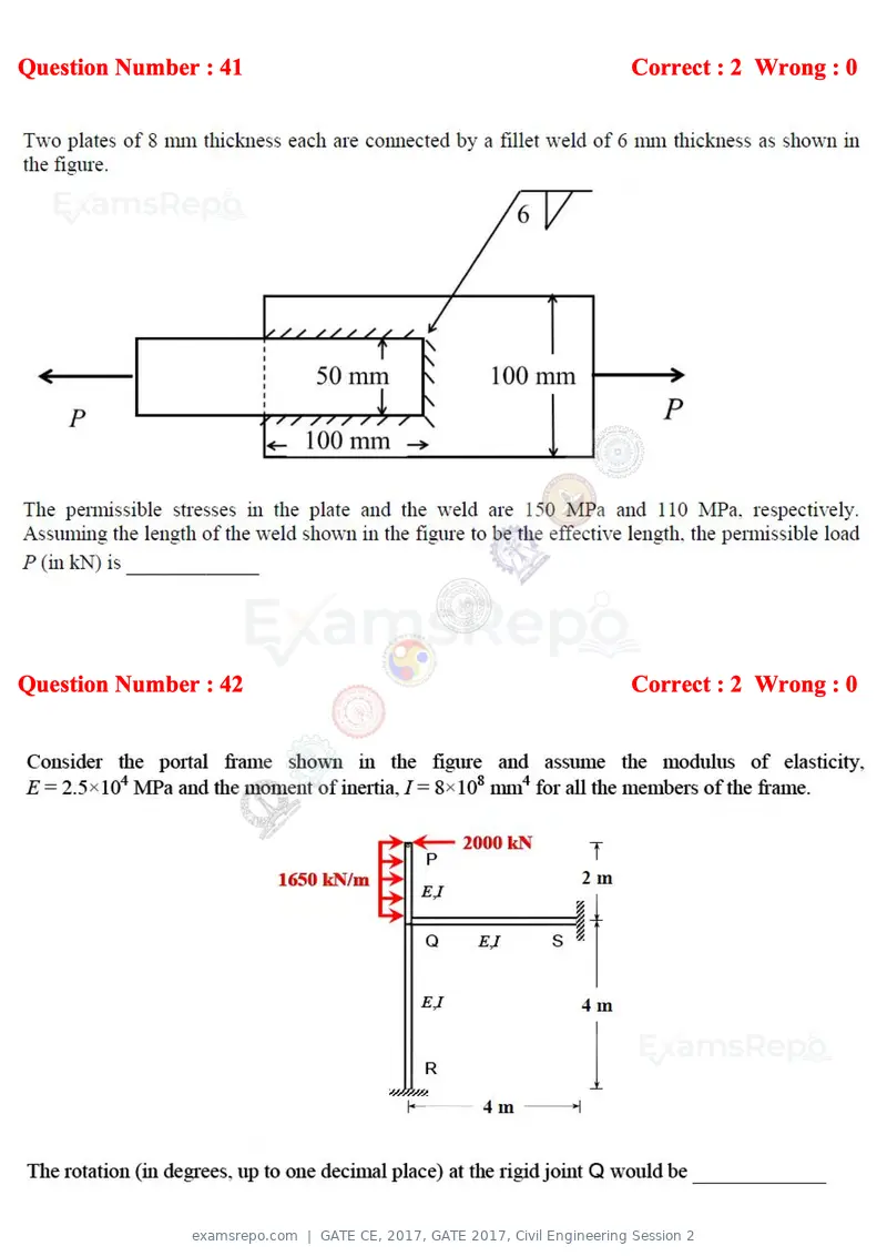 GATE CE 2017 question paper, GATE 2017, Civil Engineering Session 2, page 16 of 27
