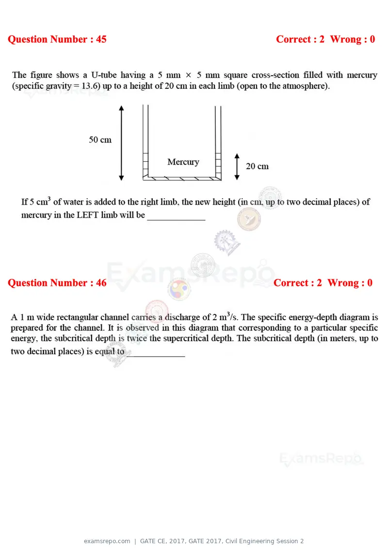 GATE CE 2017 question paper, GATE 2017, Civil Engineering Session 2, page 18 of 27