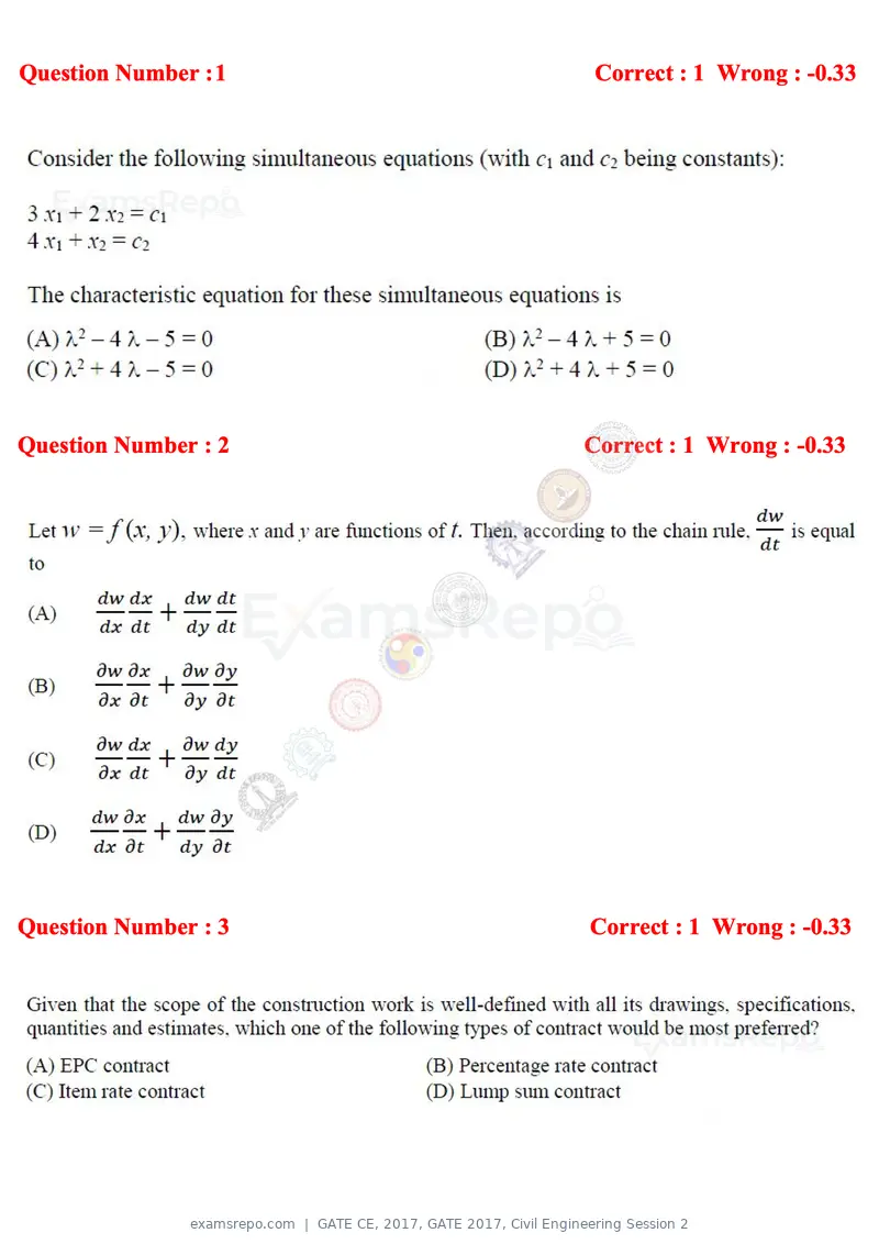 GATE CE 2017 question paper, GATE 2017, Civil Engineering Session 2, page 2 of 27