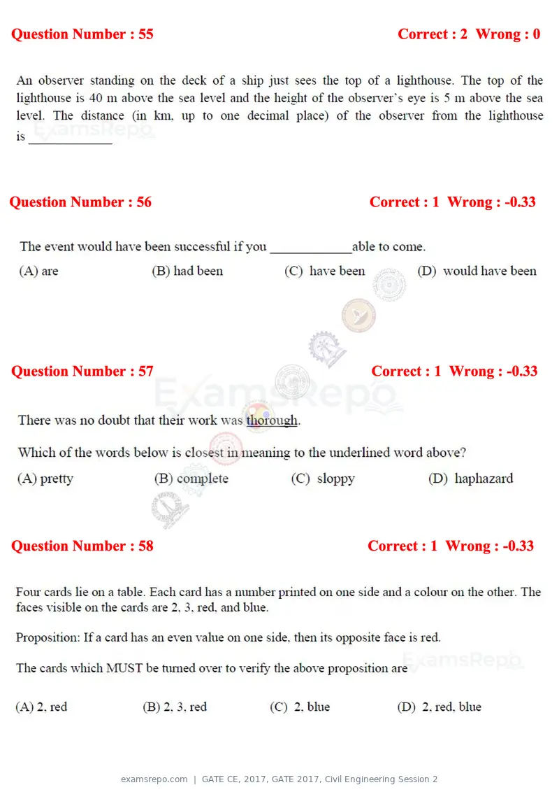 GATE CE 2017 question paper, GATE 2017, Civil Engineering Session 2, page 22 of 27