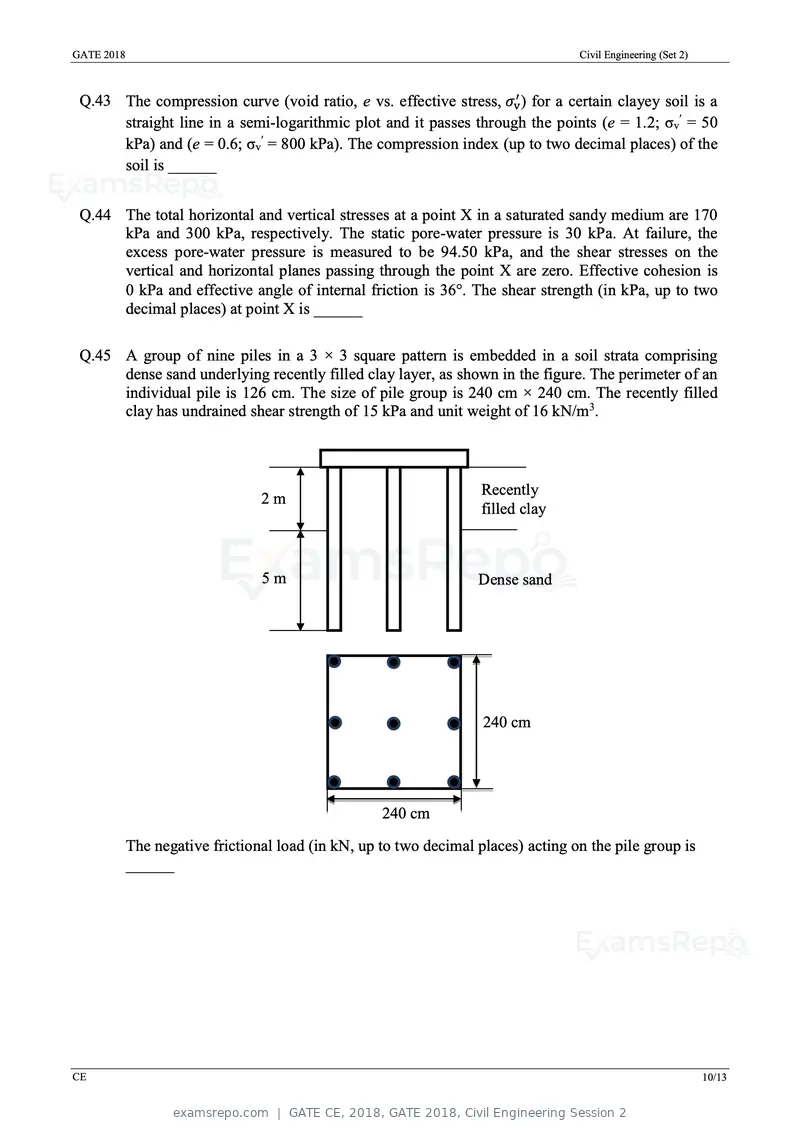 GATE CE 2018 question paper, GATE 2018, Civil Engineering Session 2, page 12 of 18