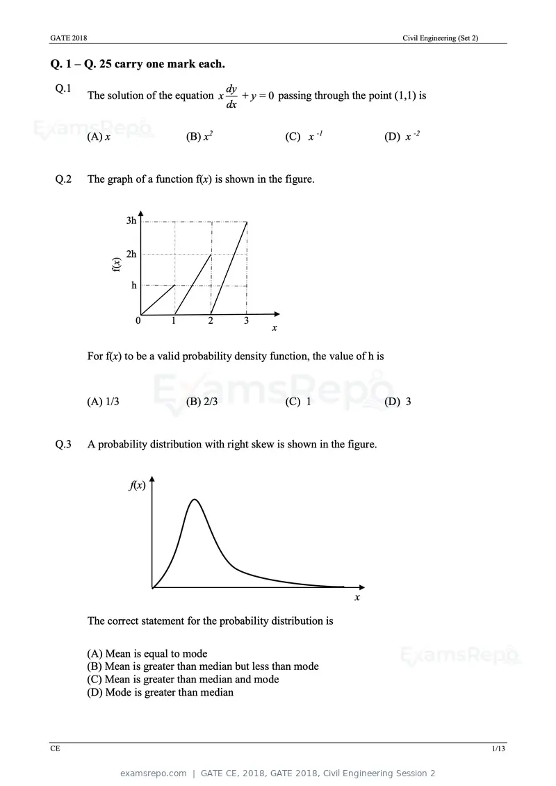 GATE CE 2018 question paper, GATE 2018, Civil Engineering Session 2, page 3 of 18