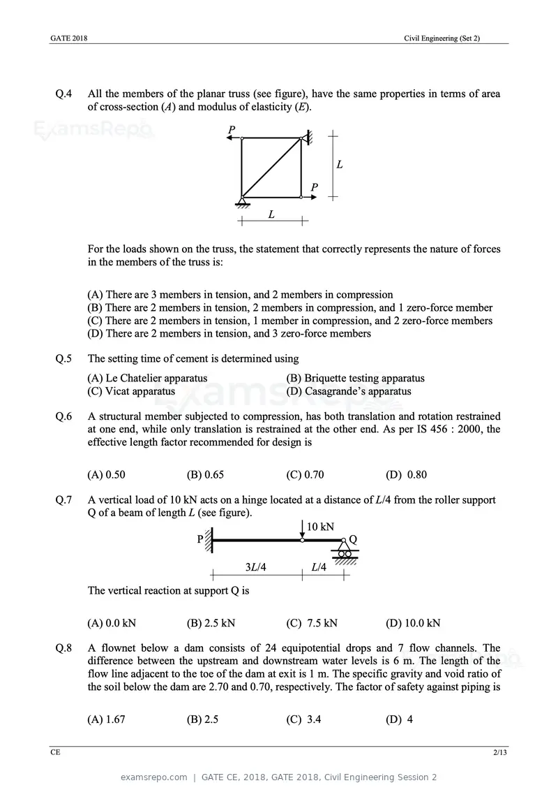 GATE CE 2018 question paper, GATE 2018, Civil Engineering Session 2, page 4 of 18