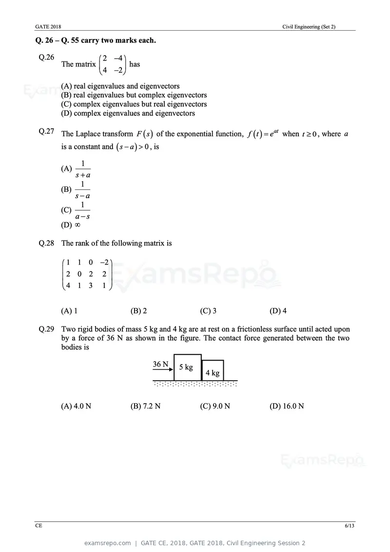 GATE CE 2018 question paper, GATE 2018, Civil Engineering Session 2, page 8 of 18