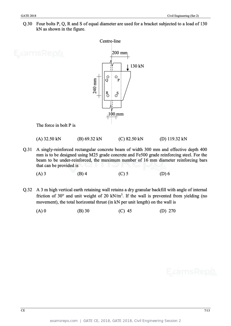 GATE CE 2018 question paper, GATE 2018, Civil Engineering Session 2, page 9 of 18