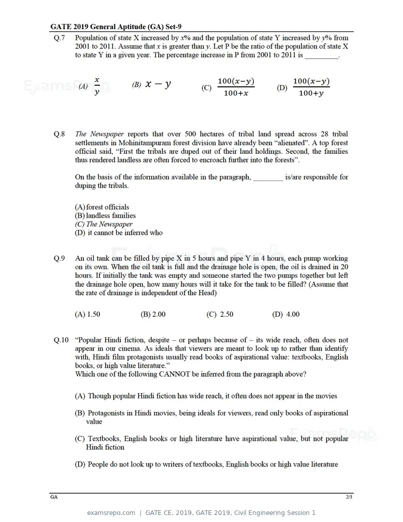 GATE CE 2019 question paper, GATE 2019, Civil Engineering Session 1, page 29 of 49
