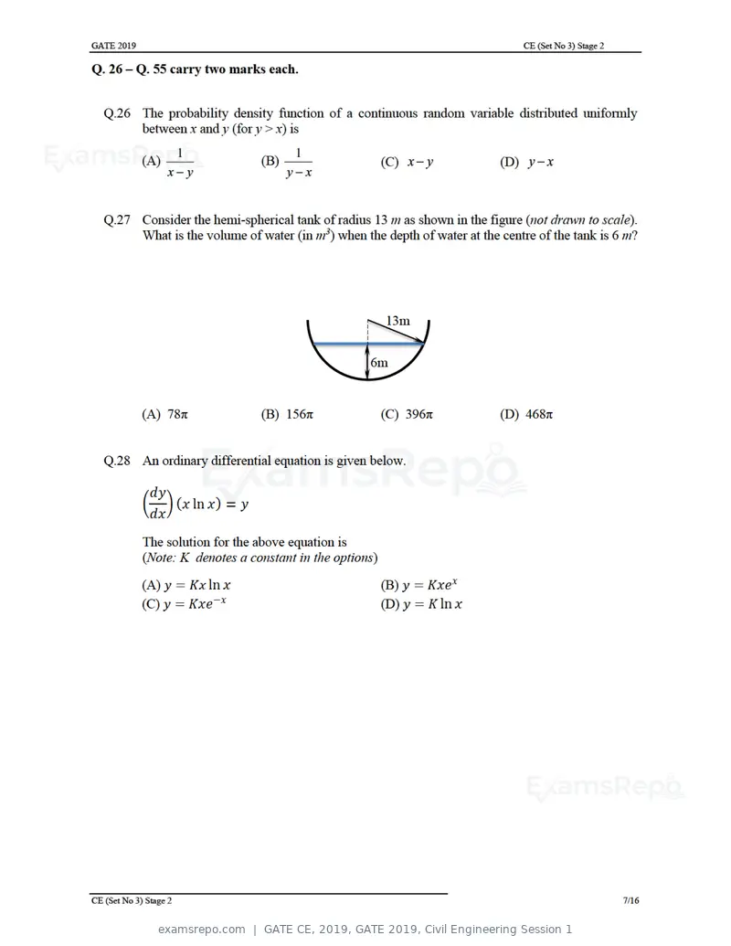 GATE CE 2019 question paper, GATE 2019, Civil Engineering Session 1, page 37 of 49