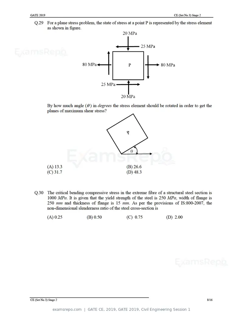 GATE CE 2019 question paper, GATE 2019, Civil Engineering Session 1, page 38 of 49