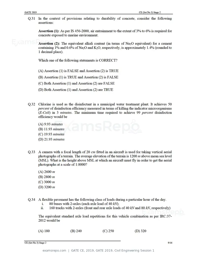 GATE CE 2019 question paper, GATE 2019, Civil Engineering Session 1, page 39 of 49