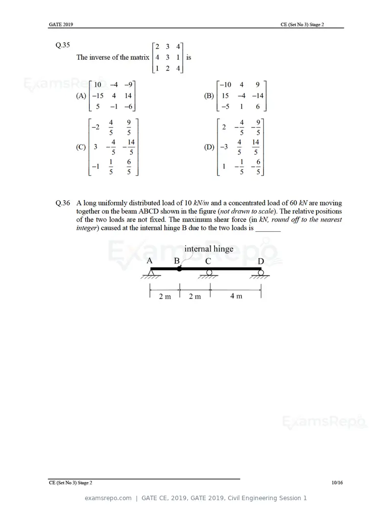 GATE CE 2019 question paper, GATE 2019, Civil Engineering Session 1, page 40 of 49