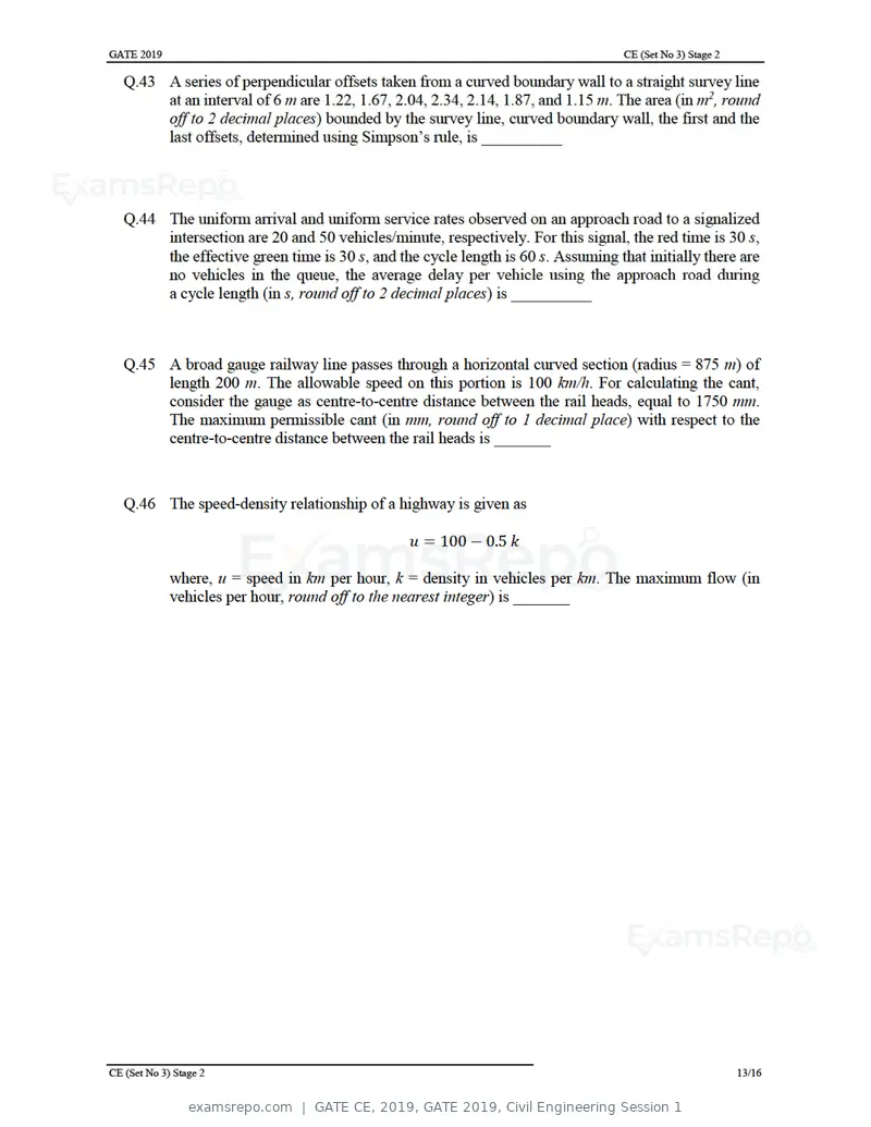 GATE CE 2019 question paper, GATE 2019, Civil Engineering Session 1, page 43 of 49