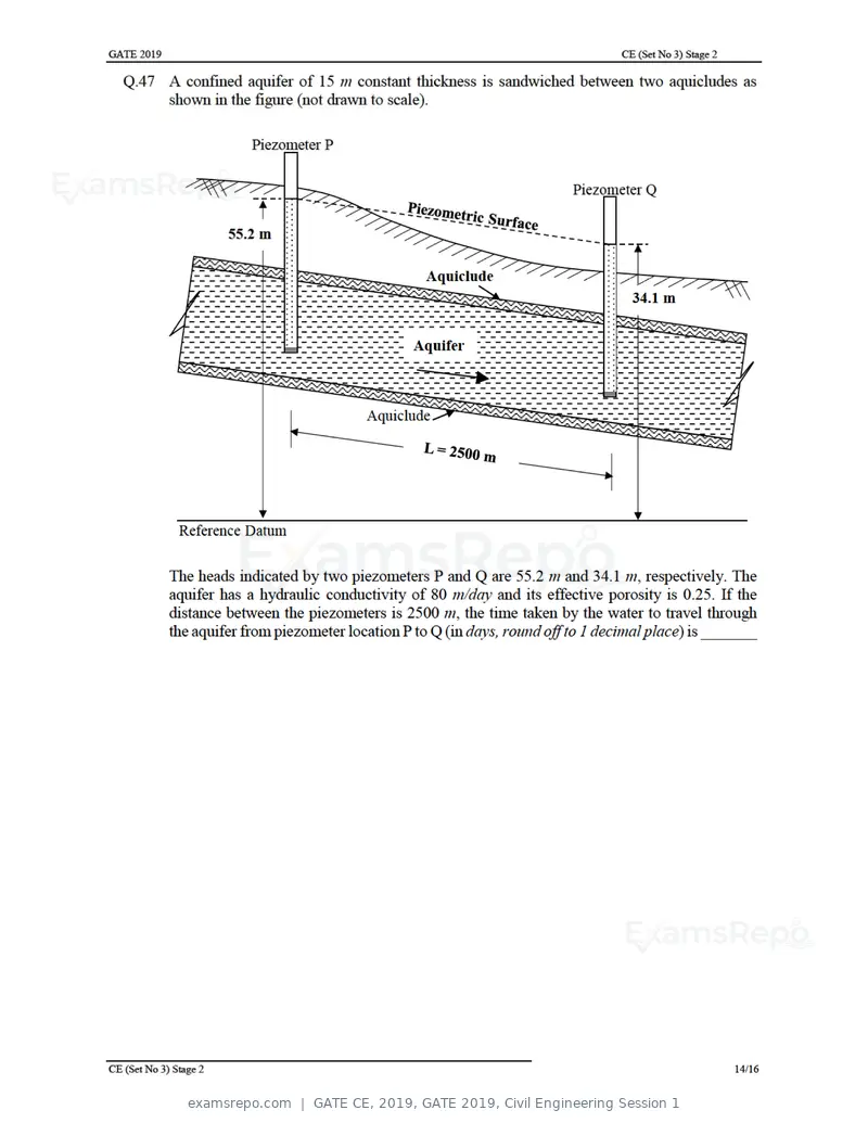 GATE CE 2019 question paper, GATE 2019, Civil Engineering Session 1, page 44 of 49