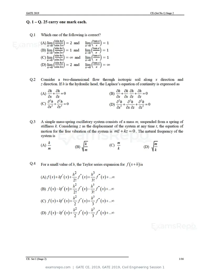 GATE CE 2019 question paper, GATE 2019, Civil Engineering Session 1, page 5 of 49