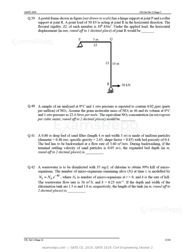 GATE CE 2019 question paper, GATE 2019, Civil Engineering Session 2, page 16 of 49
