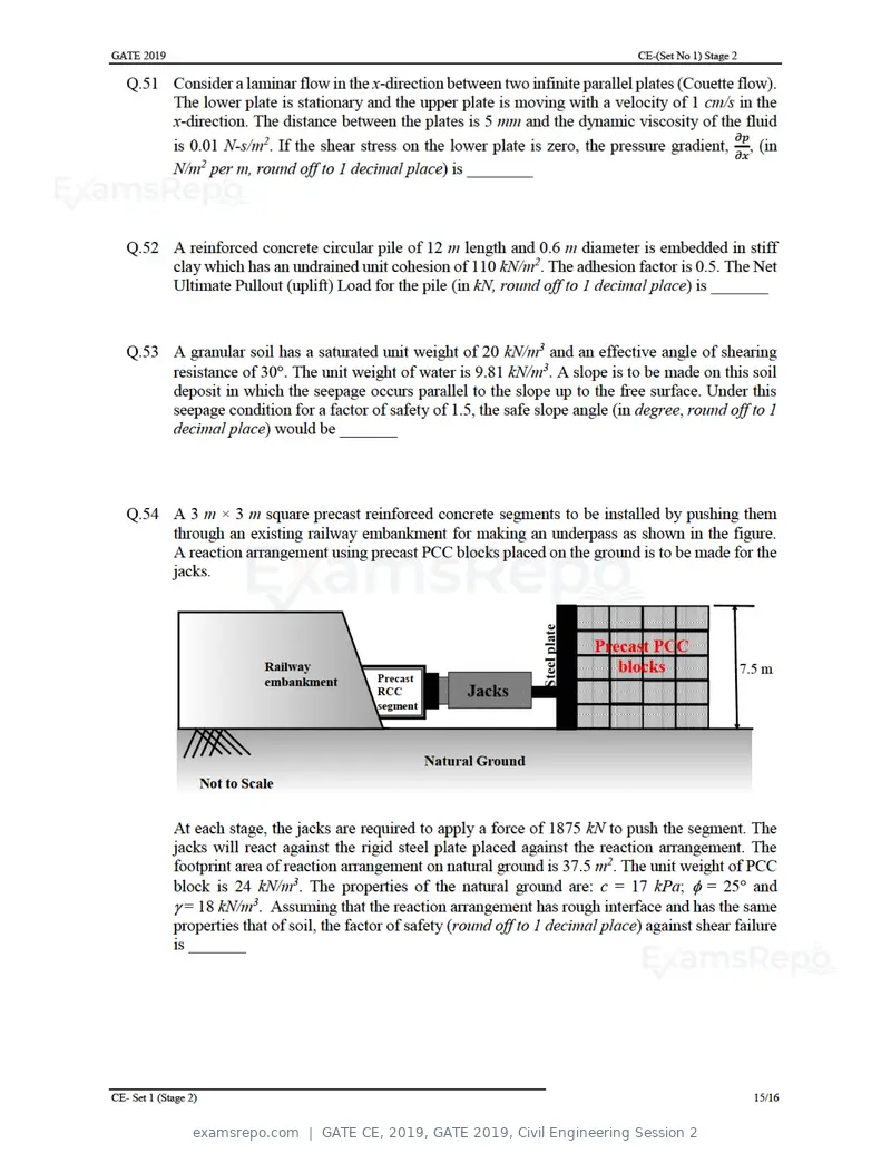 GATE CE 2019 question paper, GATE 2019, Civil Engineering Session 2, page 19 of 49