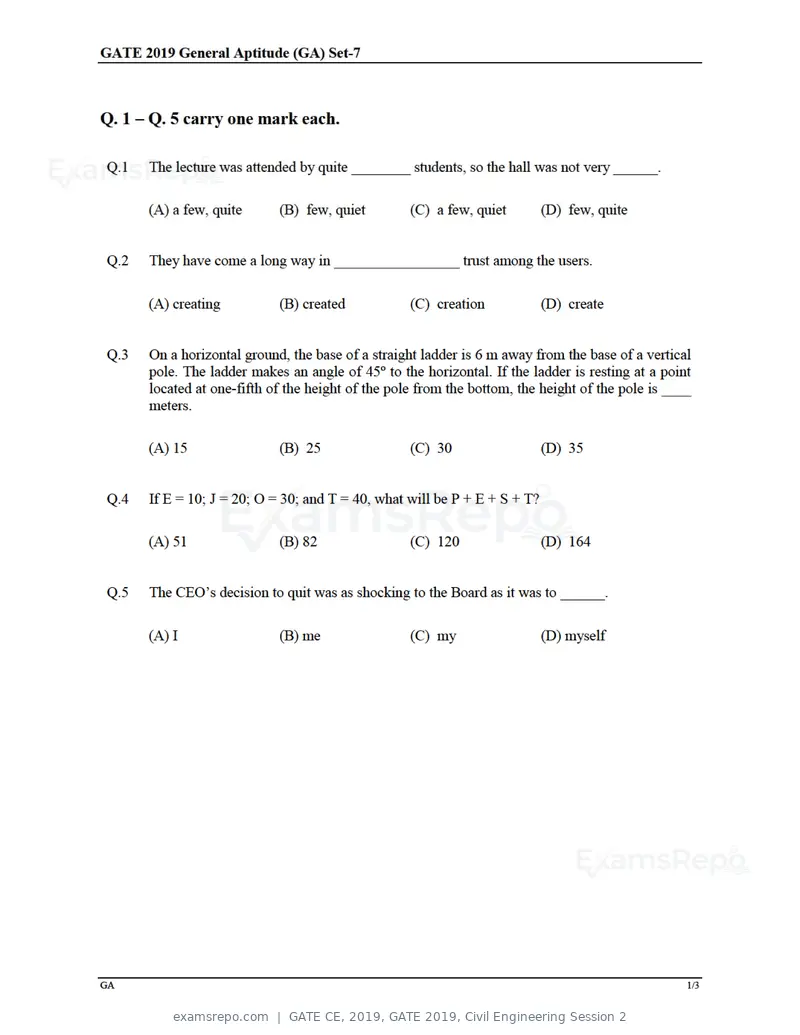 GATE CE 2019 question paper, GATE 2019, Civil Engineering Session 2, page 2 of 49