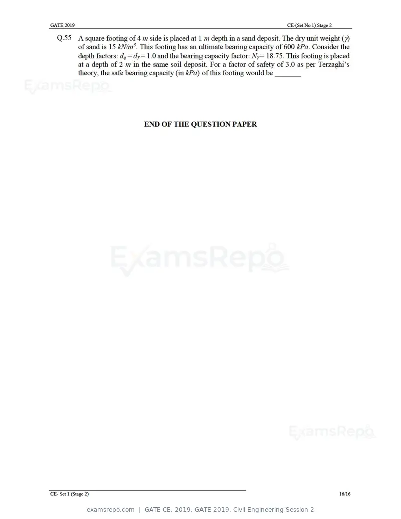 GATE CE 2019 question paper, GATE 2019, Civil Engineering Session 2, page 20 of 49