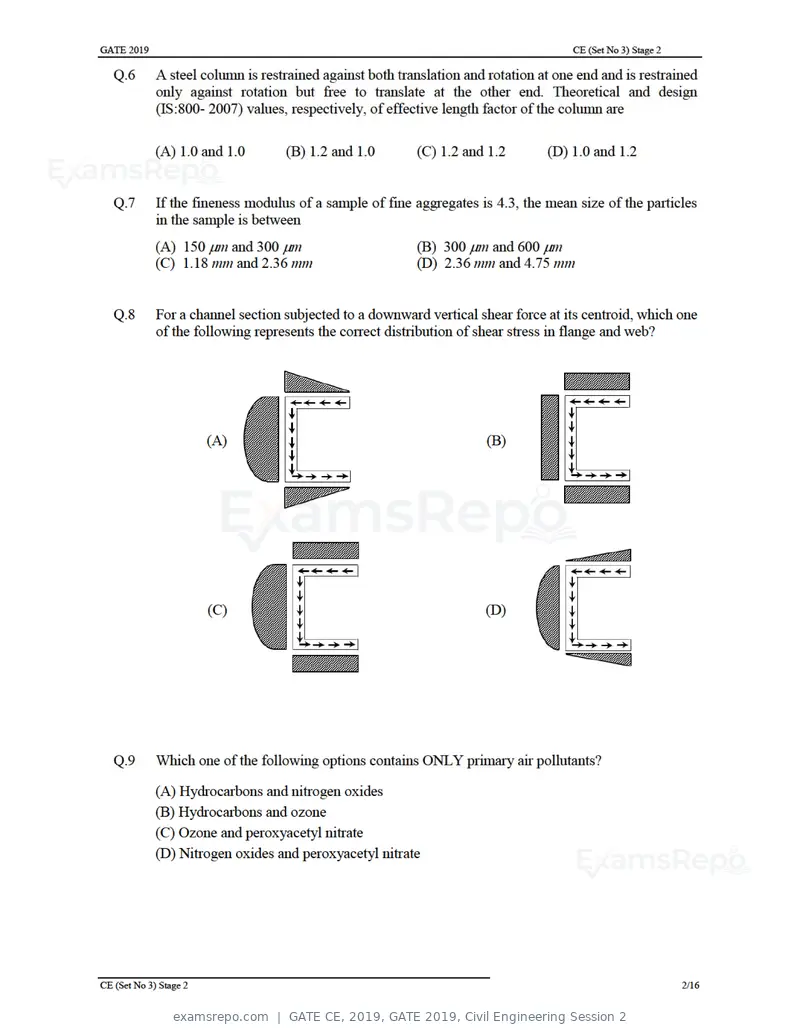 GATE CE 2019 question paper, GATE 2019, Civil Engineering Session 2, page 32 of 49