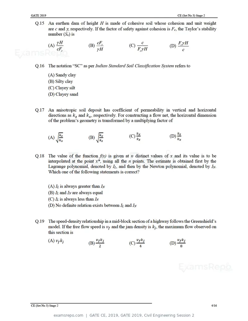 GATE CE 2019 question paper, GATE 2019, Civil Engineering Session 2, page 34 of 49