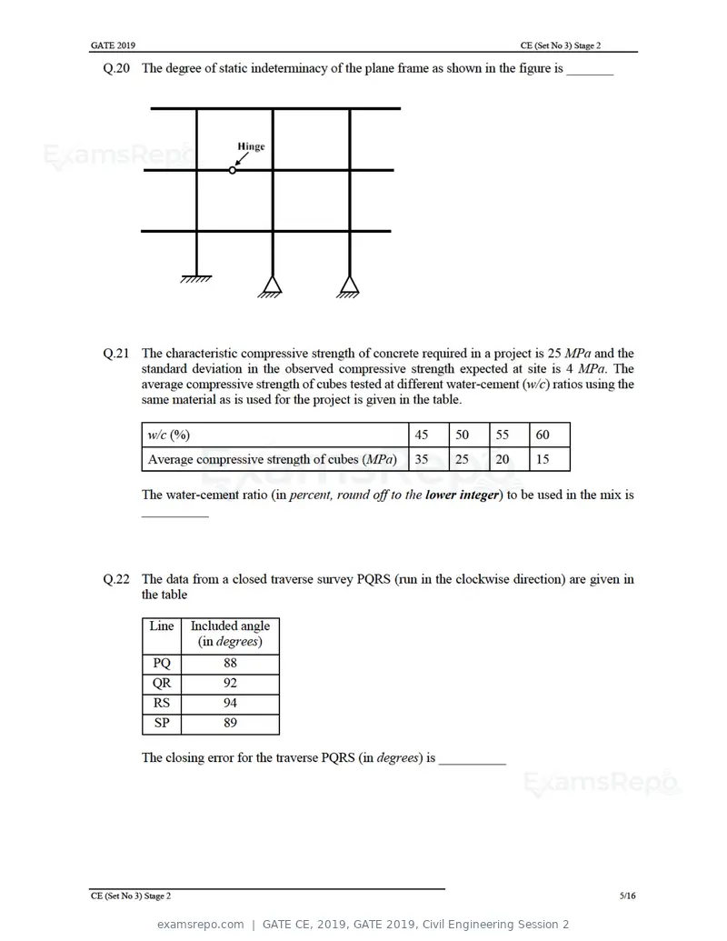 GATE CE 2019 question paper, GATE 2019, Civil Engineering Session 2, page 35 of 49