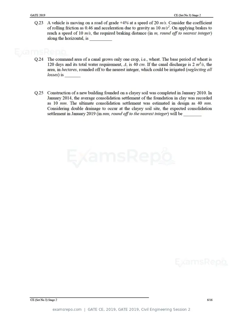 GATE CE 2019 question paper, GATE 2019, Civil Engineering Session 2, page 36 of 49