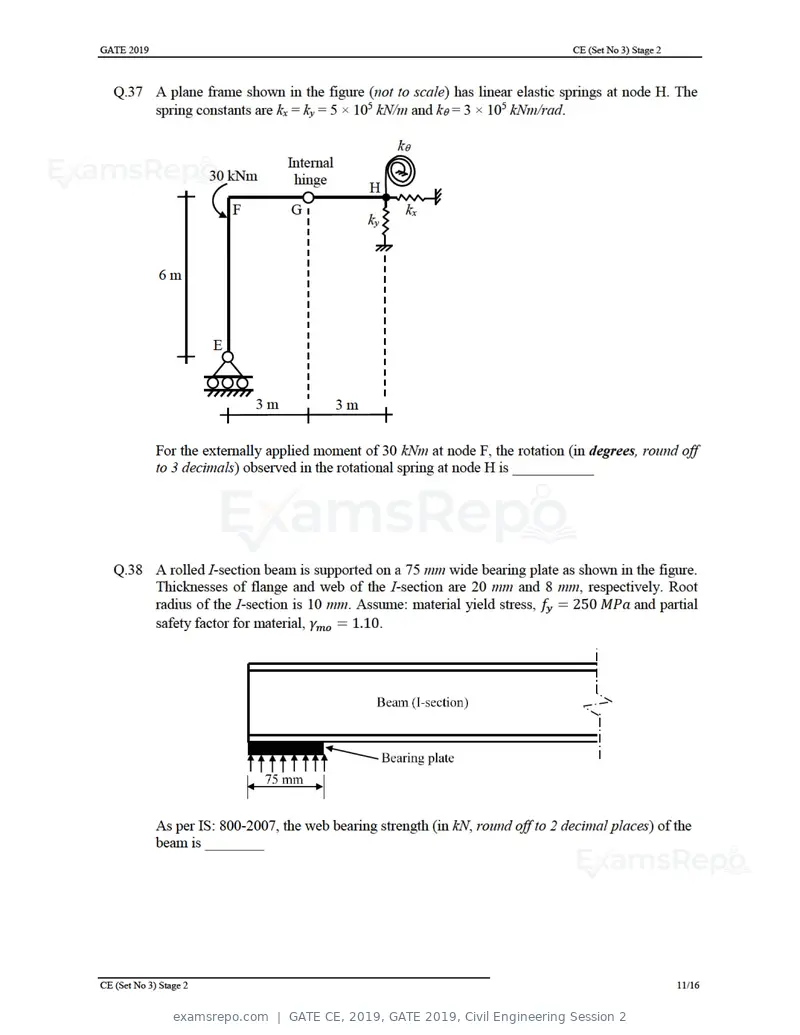 GATE CE 2019 question paper, GATE 2019, Civil Engineering Session 2, page 41 of 49