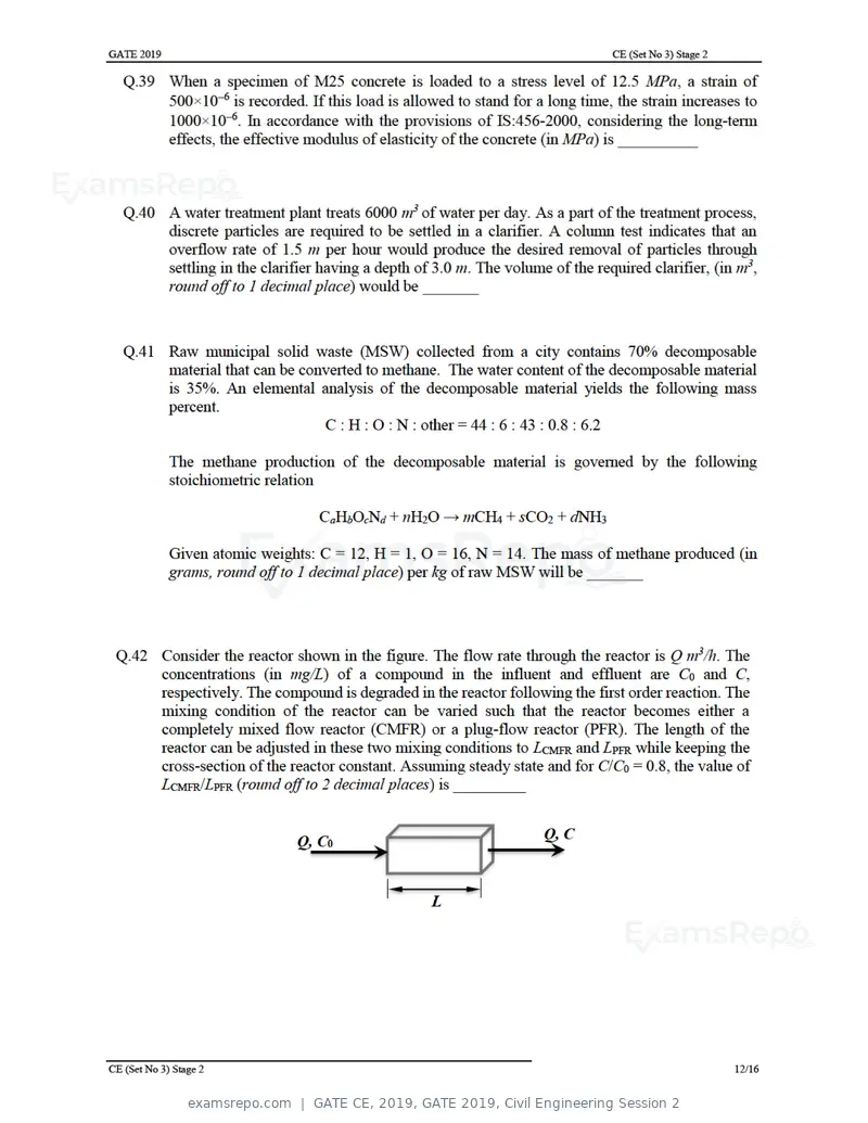 GATE CE 2019 question paper, GATE 2019, Civil Engineering Session 2, page 42 of 49