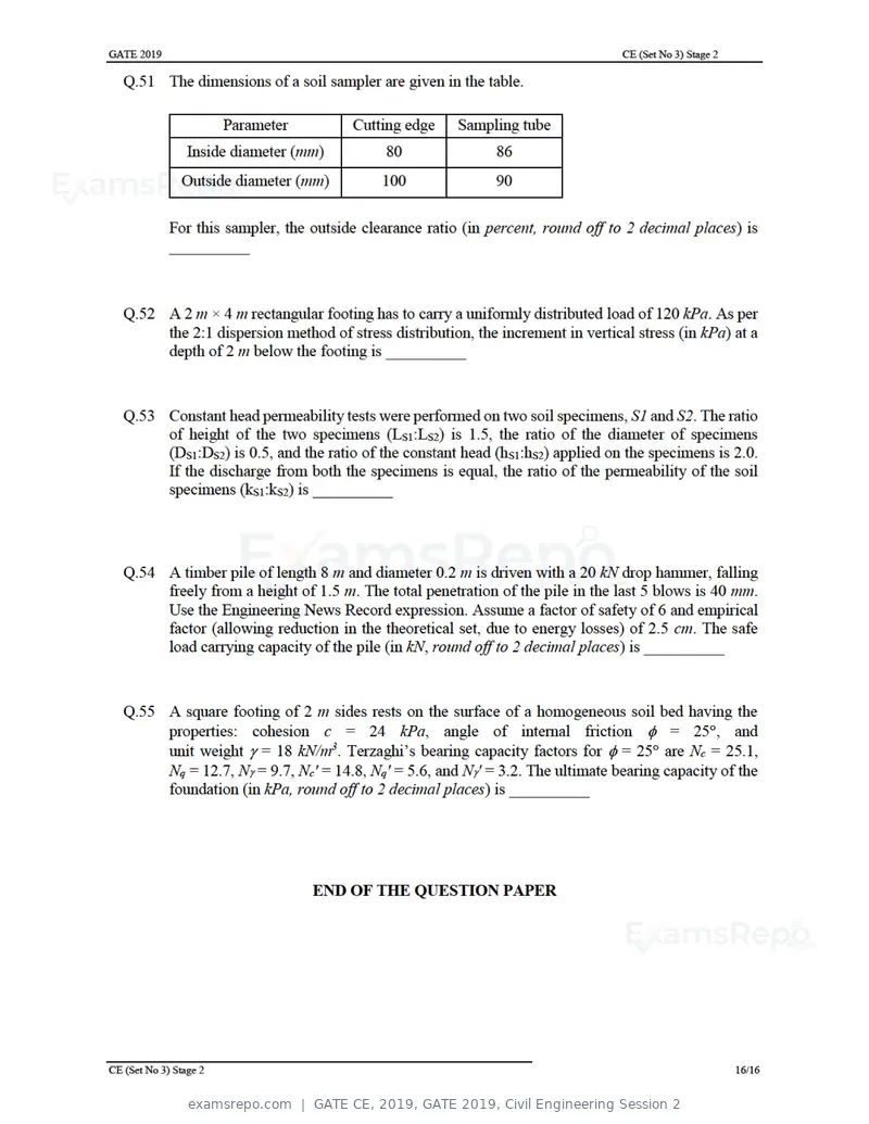GATE CE 2019 question paper, GATE 2019, Civil Engineering Session 2, page 46 of 49
