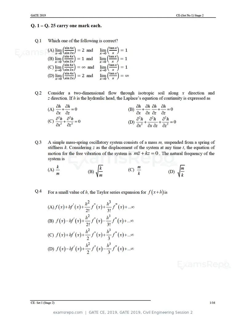 GATE CE 2019 question paper, GATE 2019, Civil Engineering Session 2, page 5 of 49