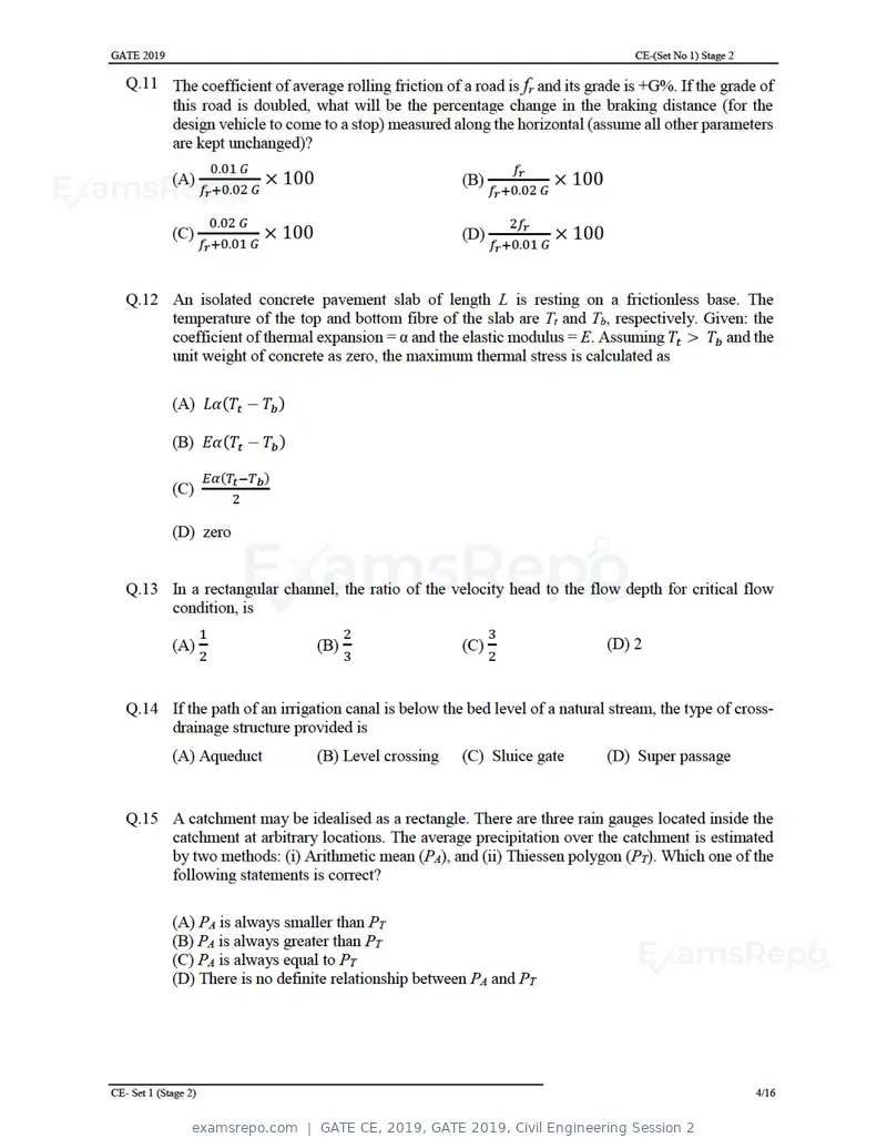 GATE CE 2019 question paper, GATE 2019, Civil Engineering Session 2, page 8 of 49