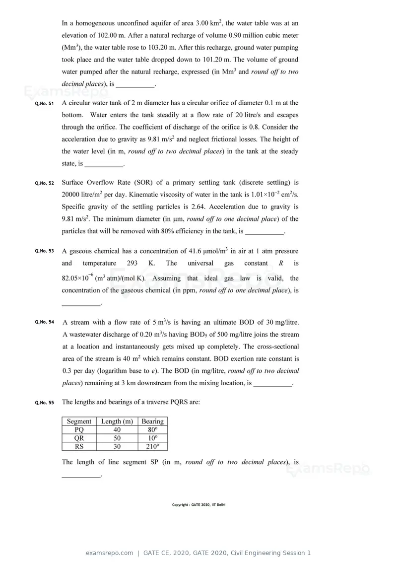 GATE CE 2020 question paper, GATE 2020, Civil Engineering Session 1, page 18 of 40
