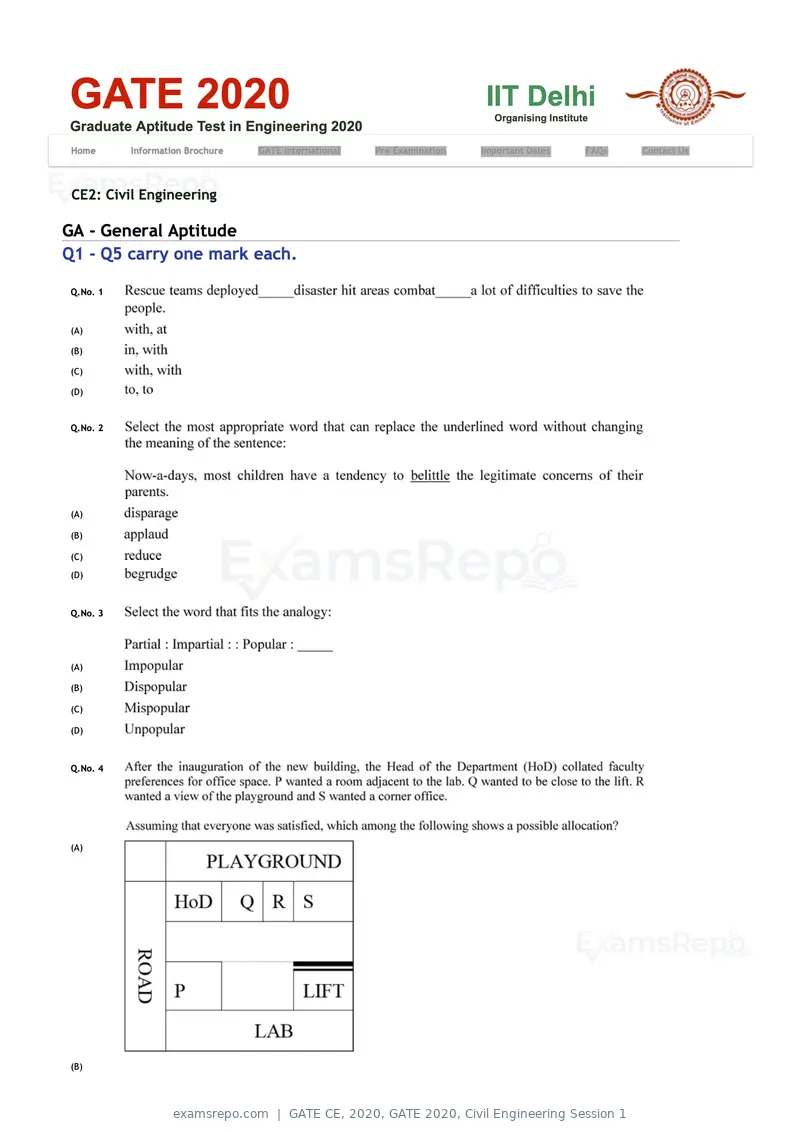 GATE CE 2020 question paper, GATE 2020, Civil Engineering Session 1, page 22 of 40