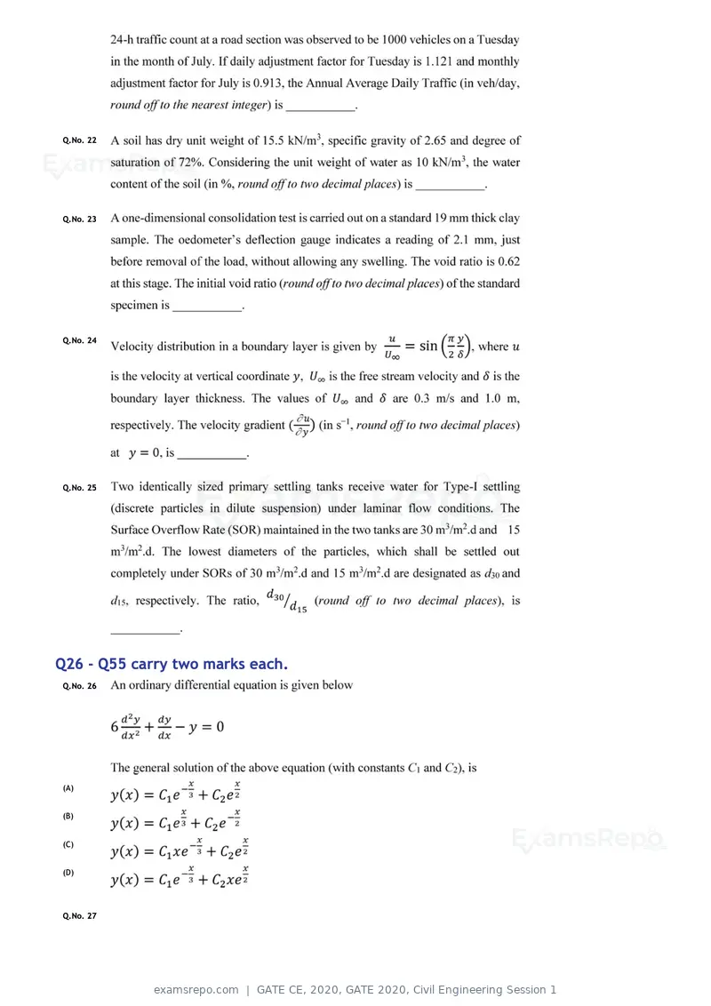 GATE CE 2020 question paper, GATE 2020, Civil Engineering Session 1, page 29 of 40