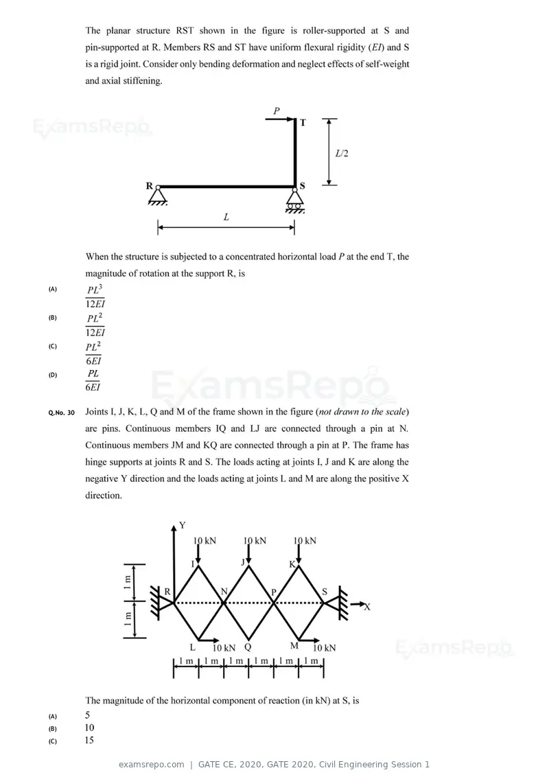 GATE CE 2020 question paper, GATE 2020, Civil Engineering Session 1, page 31 of 40
