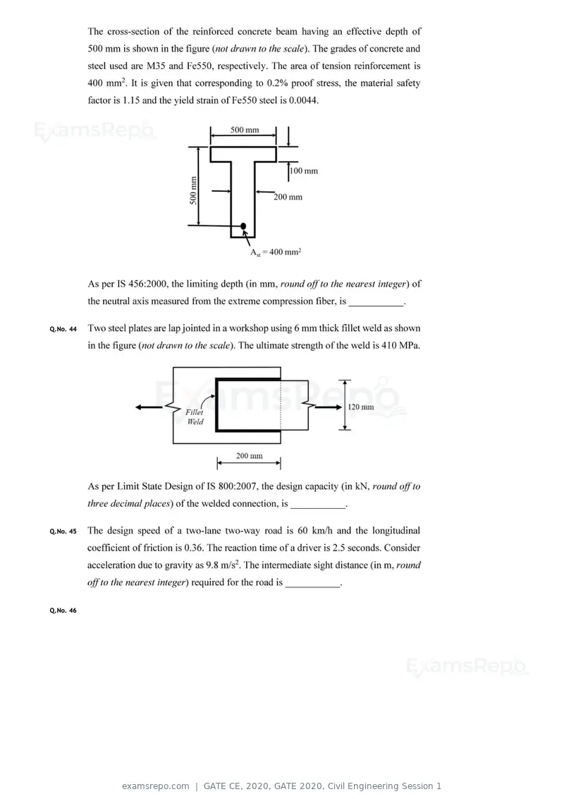 GATE CE 2020 question paper, GATE 2020, Civil Engineering Session 1, page 36 of 40